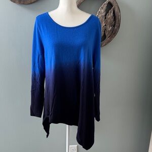 Blue and Navy Ombre Long Sleeve asymmetrical, cashmere tunic size XL